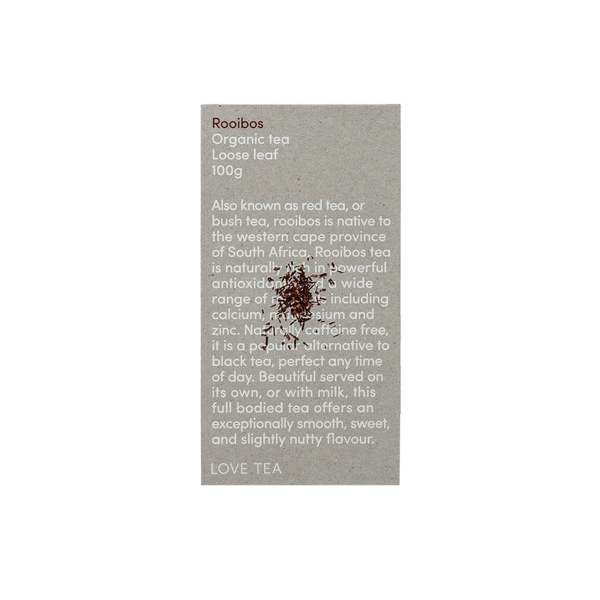 image of Love Tea Organic Rooibos Tea Loose Leaf 100g on white background 