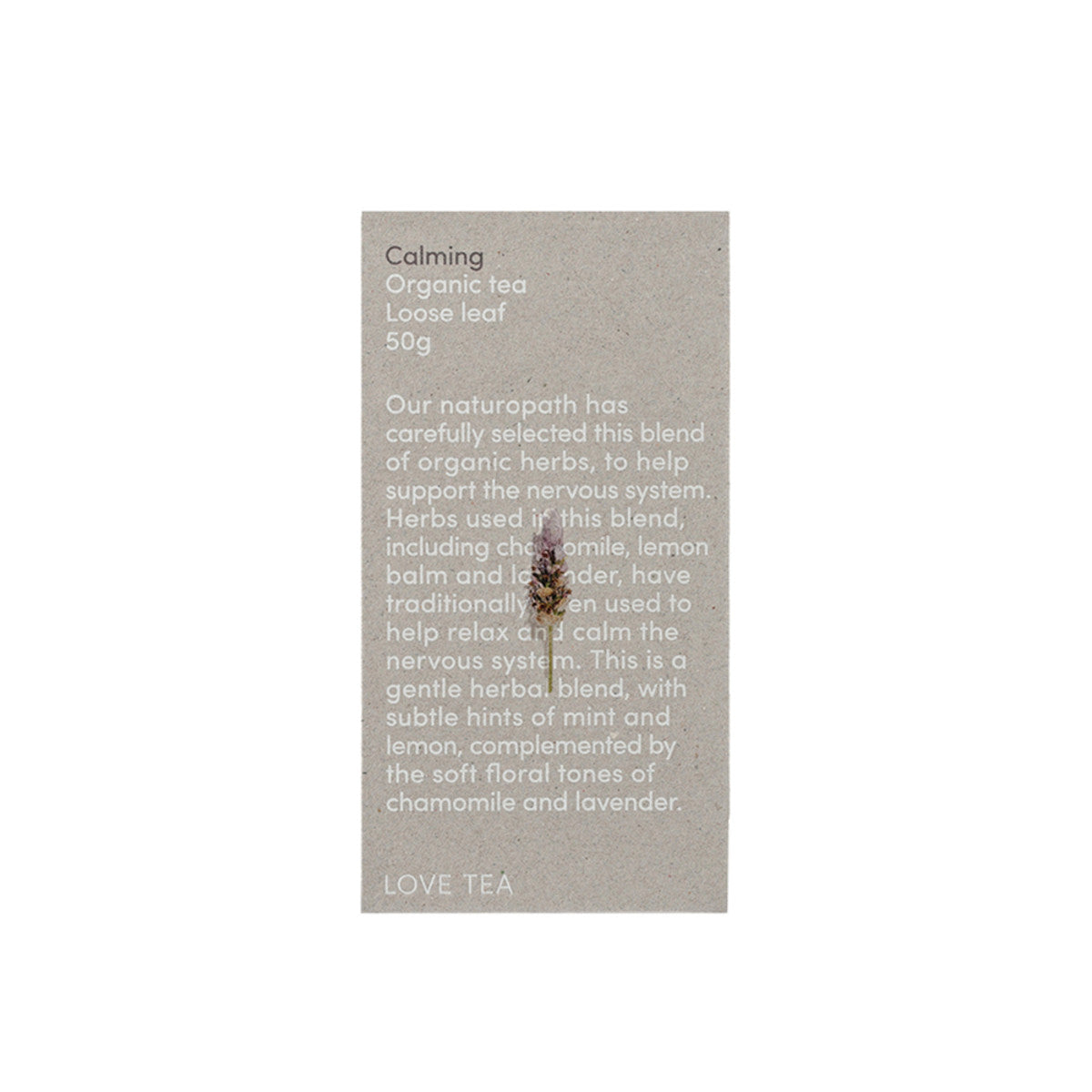 image of Love Tea Organic Calming Tea Loose Leaf 50g on white background 