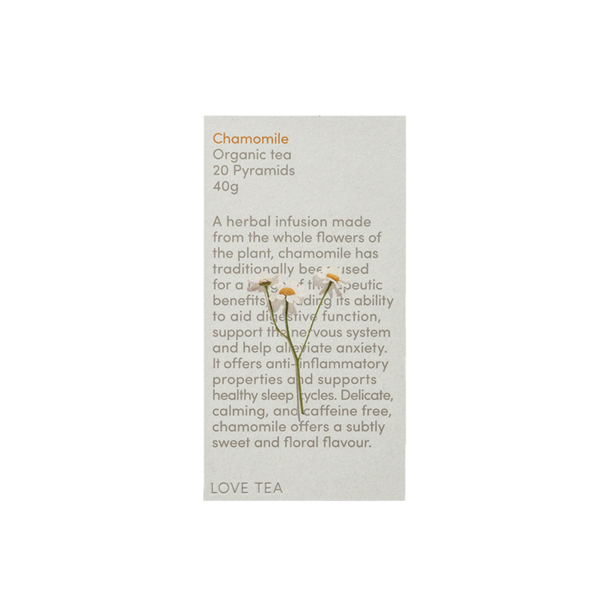 image of Love Tea Organic Chamomile x 20 Pyramids on white background 