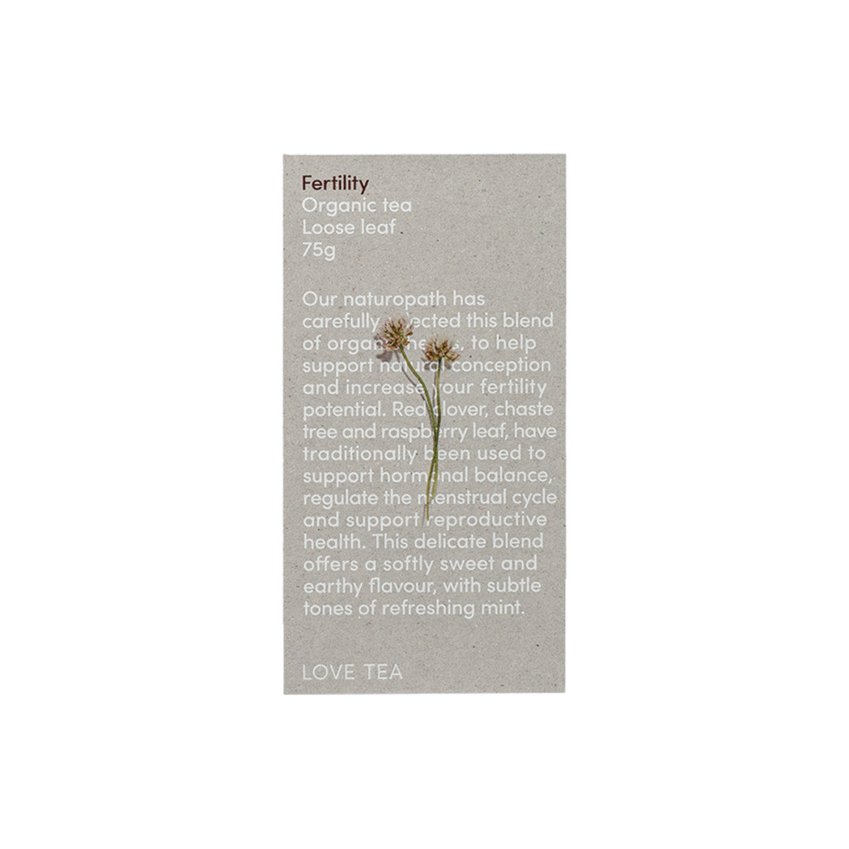 image of Love Tea Organic Fertility Tea 75g loose leaf on white background 