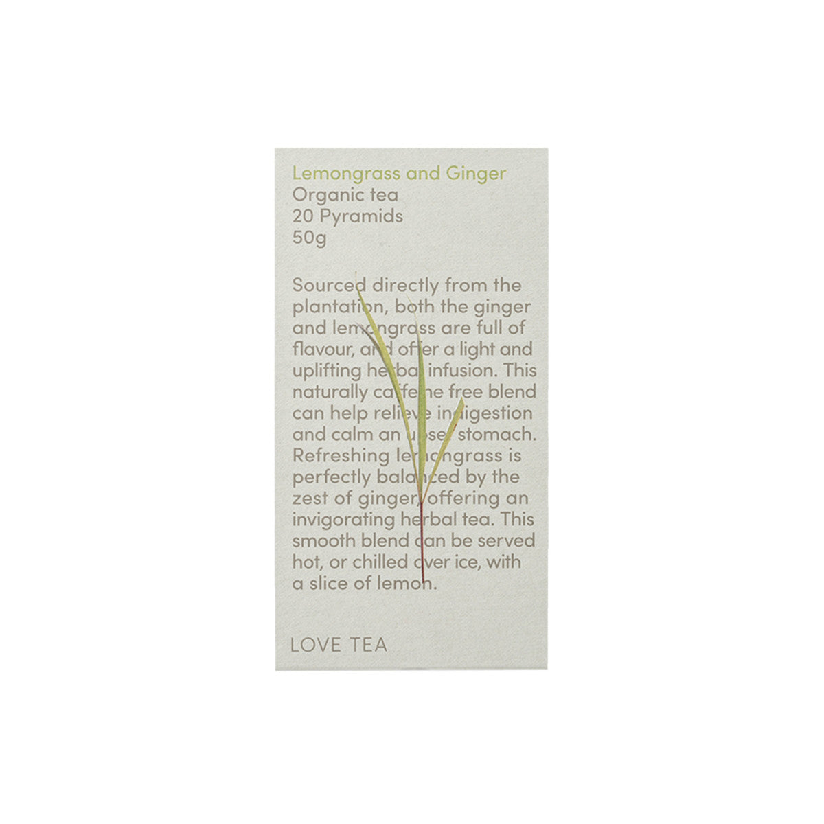 image of Love Tea Organic Lemongrass & Ginger Tea x 20 Pyramids on white background 