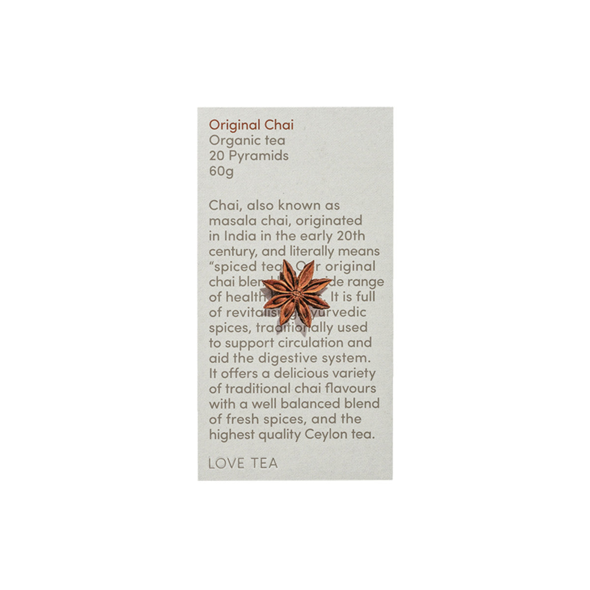 image of Love Tea Organic Original Chai Tea x 20 Pyramids on white backer 