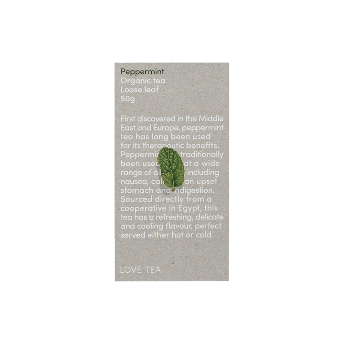 image of Love Tea Organic Peppermint Tea Loose Leaf 50g on white background 