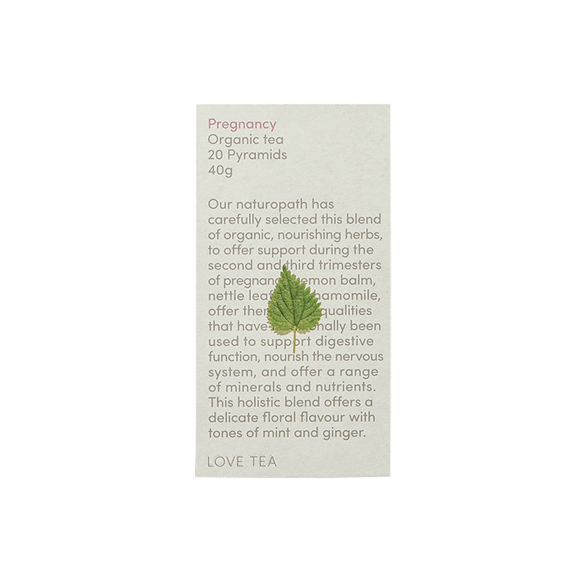 image of Love Tea Organic Pregnancy Tea 20 pyramid tea bags on white background 