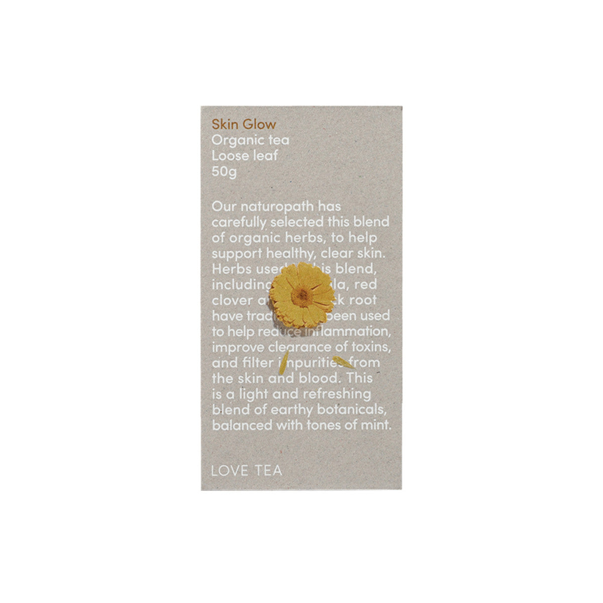 image of Love Tea Organic Skin Glow Tea Loose Leaf 50g on white background 