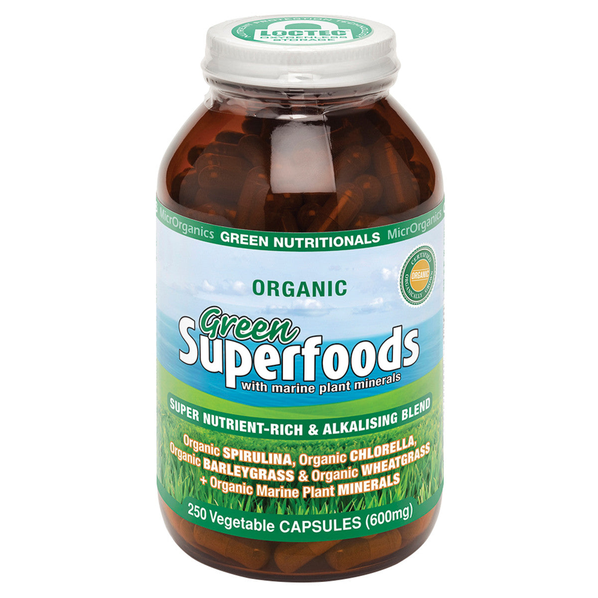 image of MicrOrganics Green Nutritionals Green Superfoods 600mg 250vc on white background
