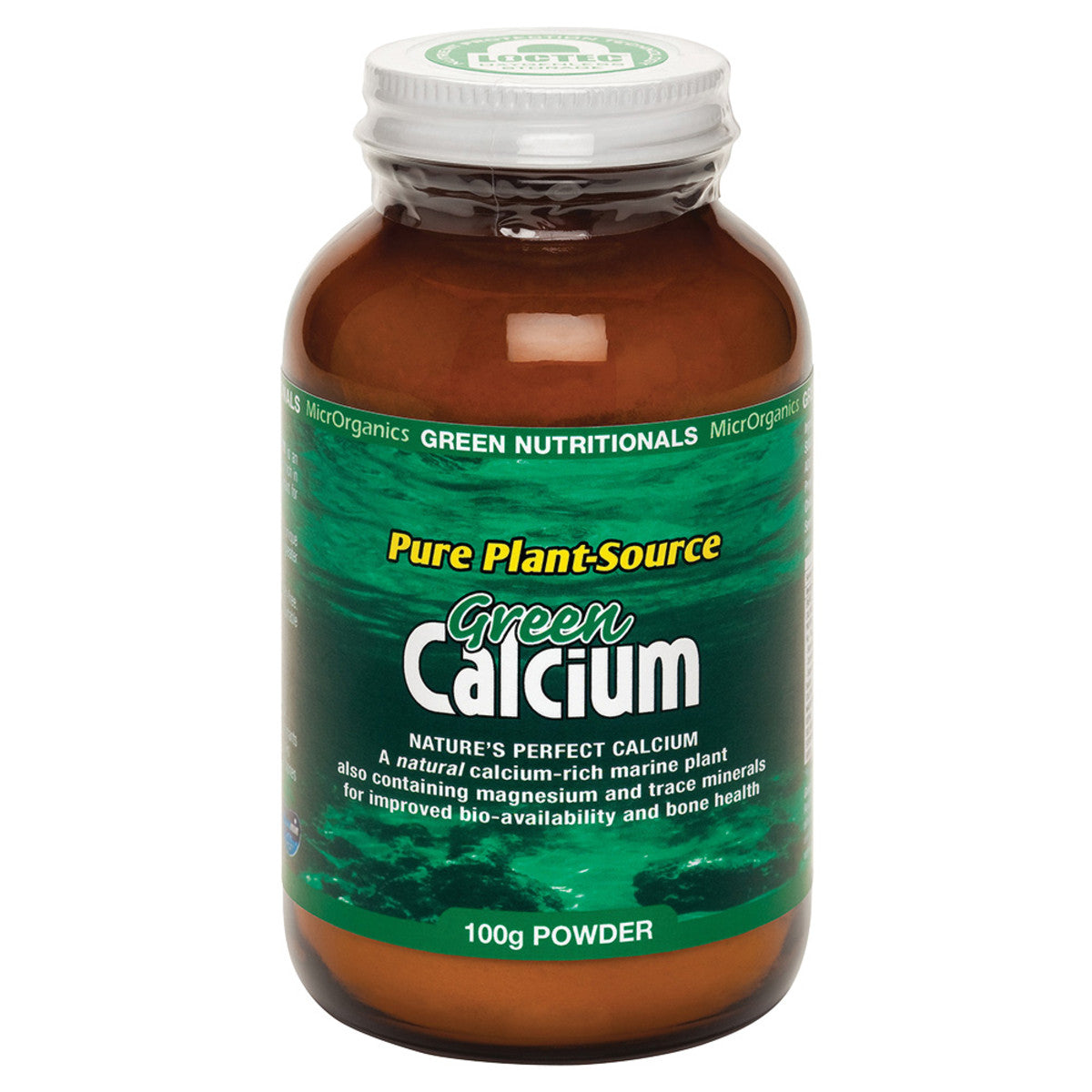 image of MicrOrganics Green Nutritionals Pure Plant-Source Green Calcium 100g Powder on white background