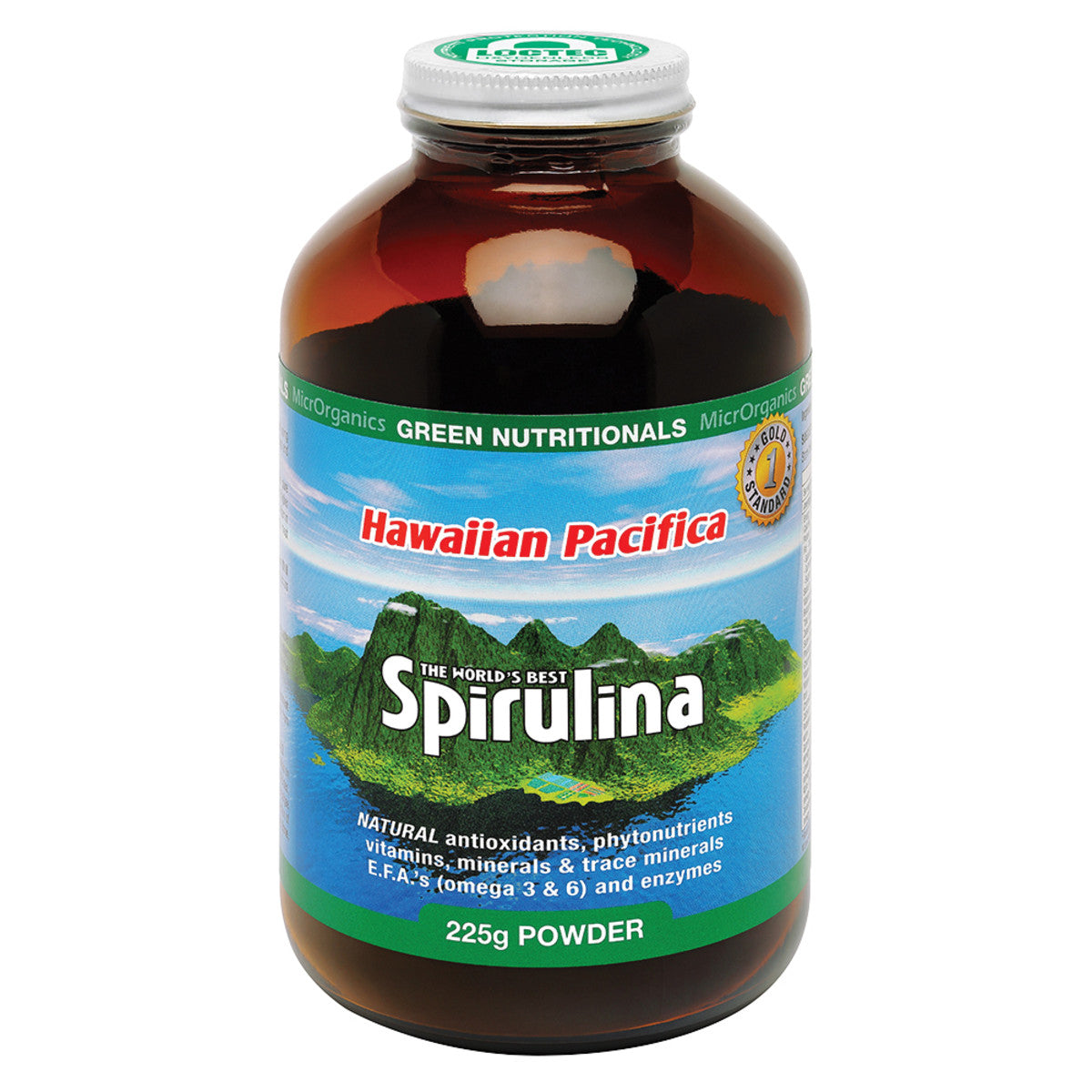 image of MicrOrganics Green Nutritionals Hawaiian Pacifica Spirulina 225g Powder on white background