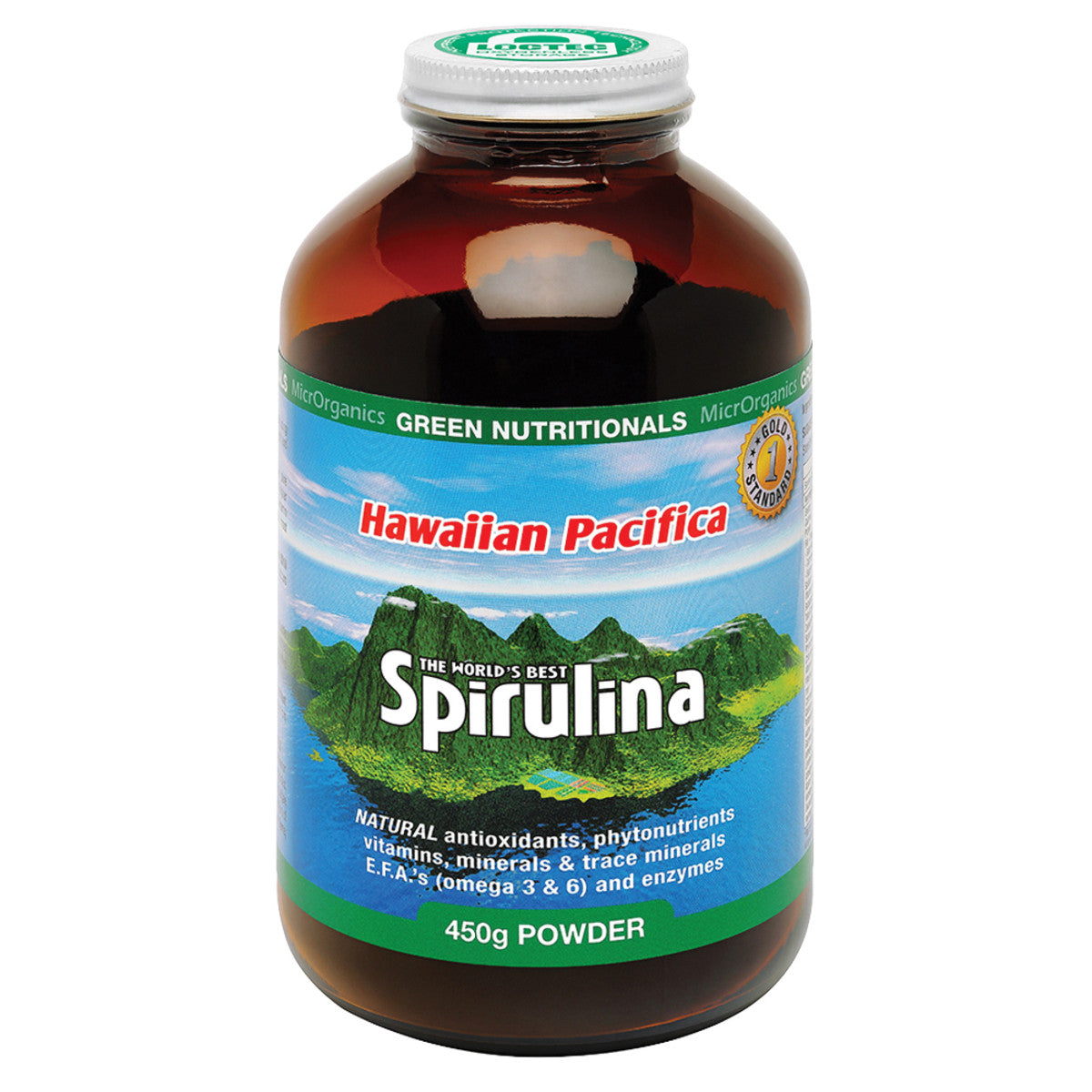 image of MicrOrganics Green Nutritionals Hawaiian Pacifica Spirulina 450g Powder on white background
