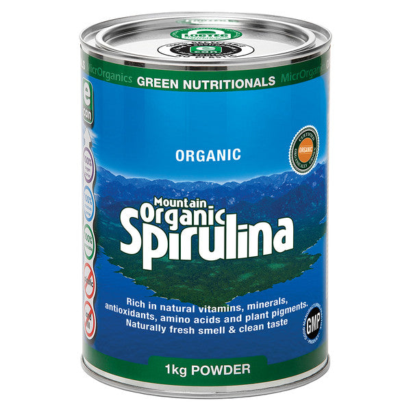 image of MicrOrganics Green Nutritionals Mountain Organic Spirulina 1kg Powder on white background