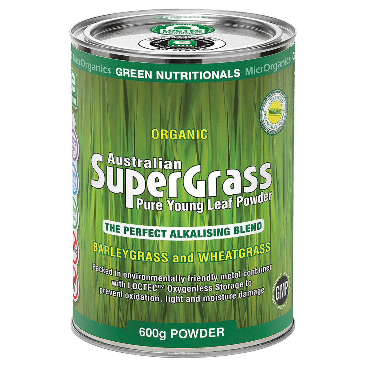 image of MicrOrganics Green Nutritionals Organic Australian SuperGrass 600g Powder on white background