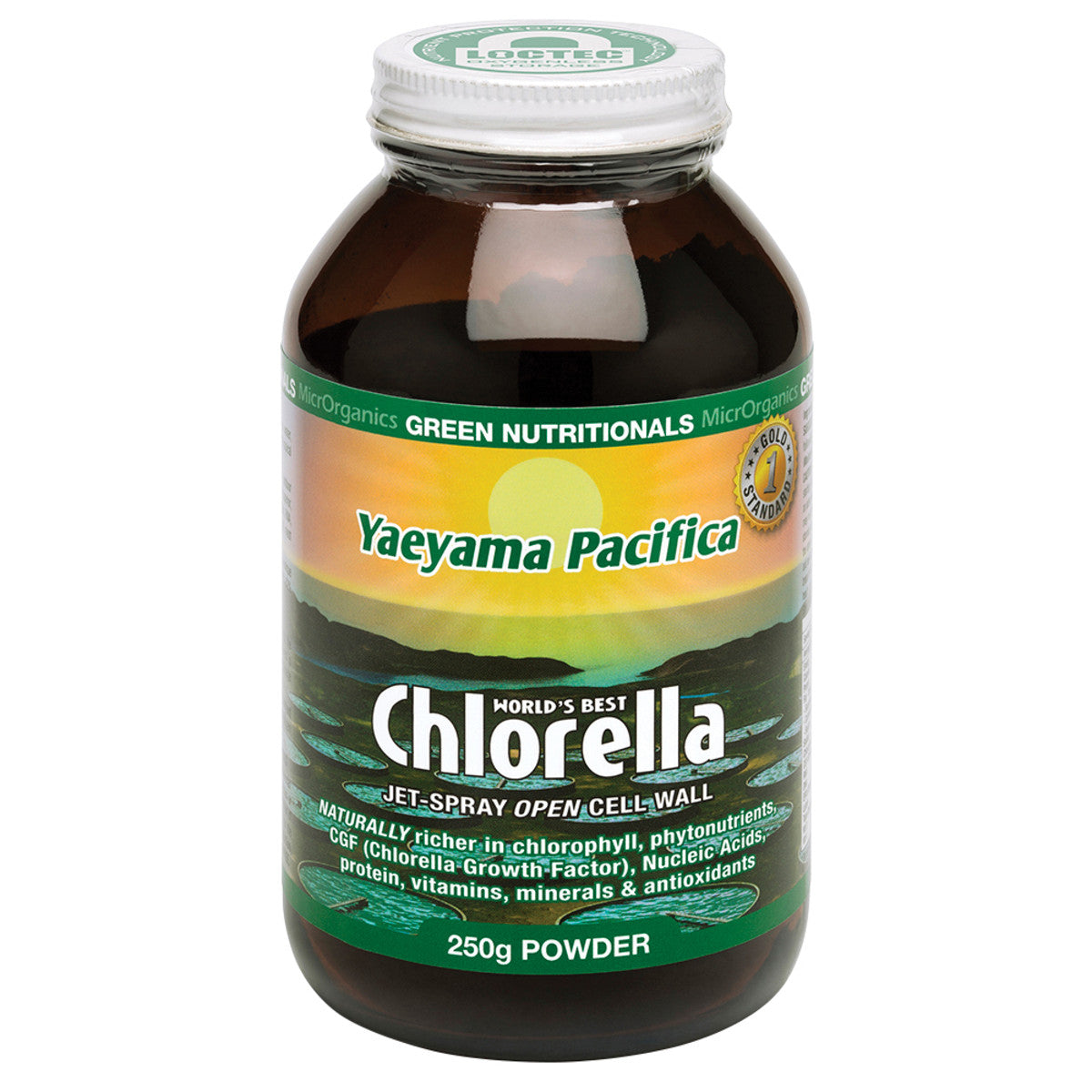 image of MicrOrganics Green Nutritionals Yaeyama Pacifica Chlorella 250g Powder on white background 