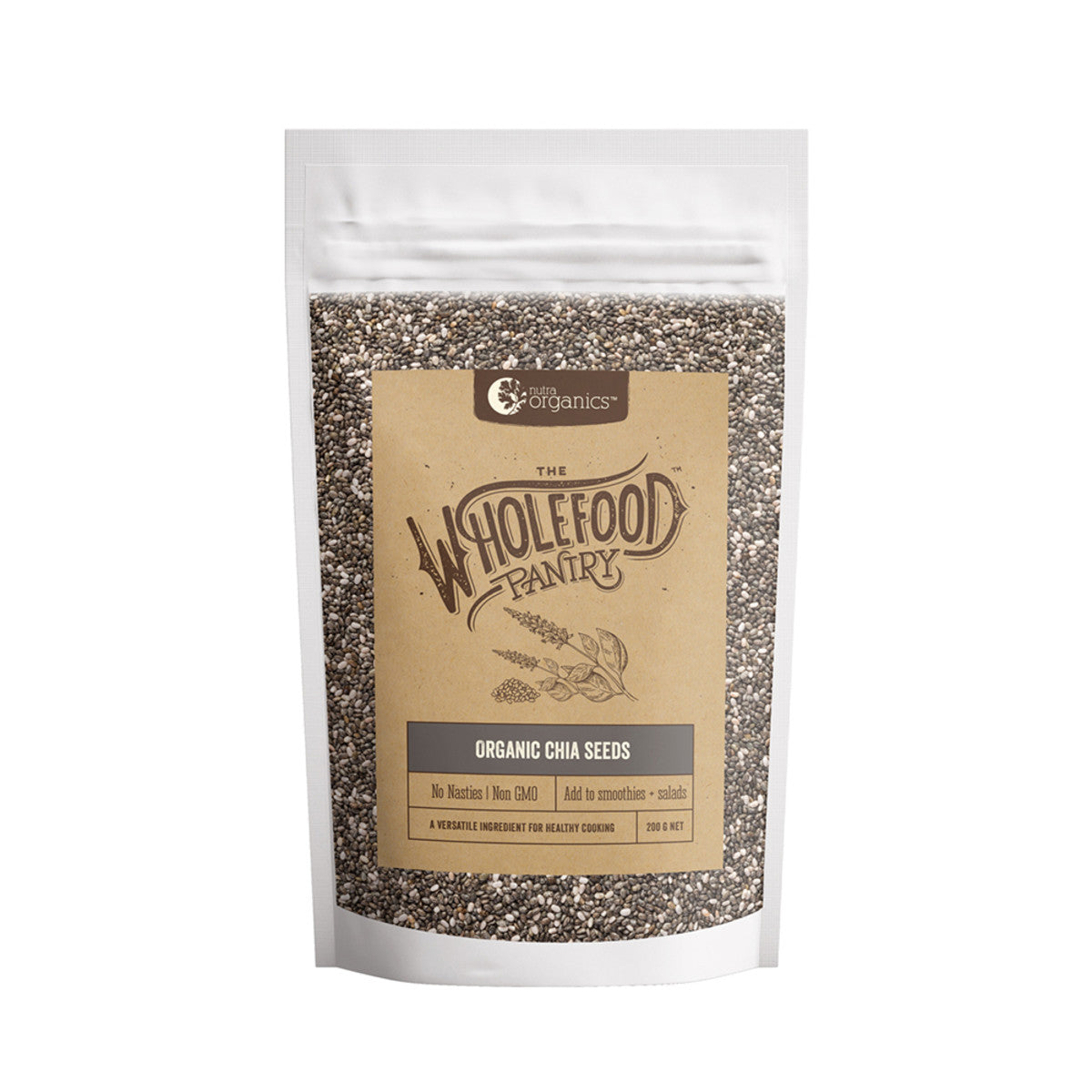 image of Nutra Organics Wholefood Pantry Organic Chia Seeds 200g on white background 