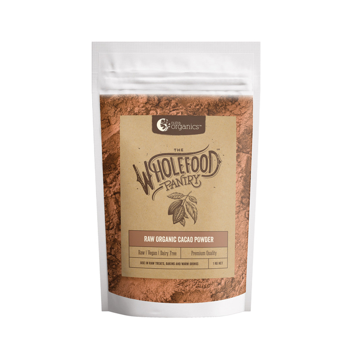 image of Nutra Organics Wholefood Pantry Organic Cacao Powder 1kg on white background 
