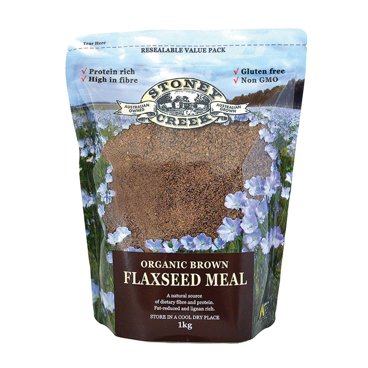 image of Stoney Creek Organic Flaxseed Meal Brown 1kg (International Source) on white background
