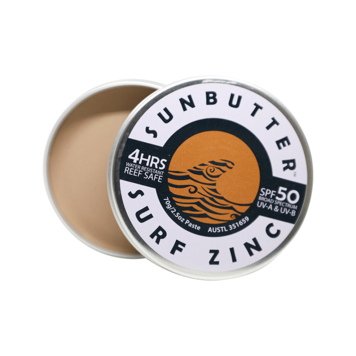 image of SunButter Skincare Sunscreen Surf Zinc Tan SPF 50 70g on white background