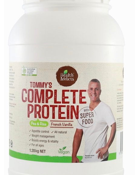 image of Health Addicts Tommy's Complete Protein French Vanilla 1.28kg on white background 