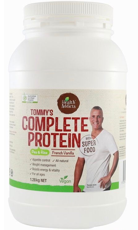 image of Health Addicts Tommy's Complete Protein French Vanilla 1.28kg on white background 