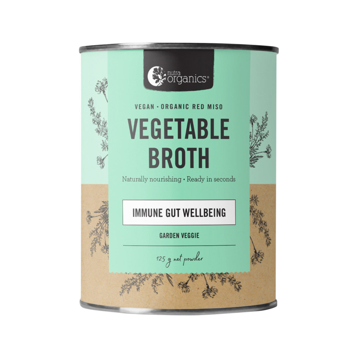 image of Nutra Organics Broth Vegetable Garden Veggie 125g on white background 