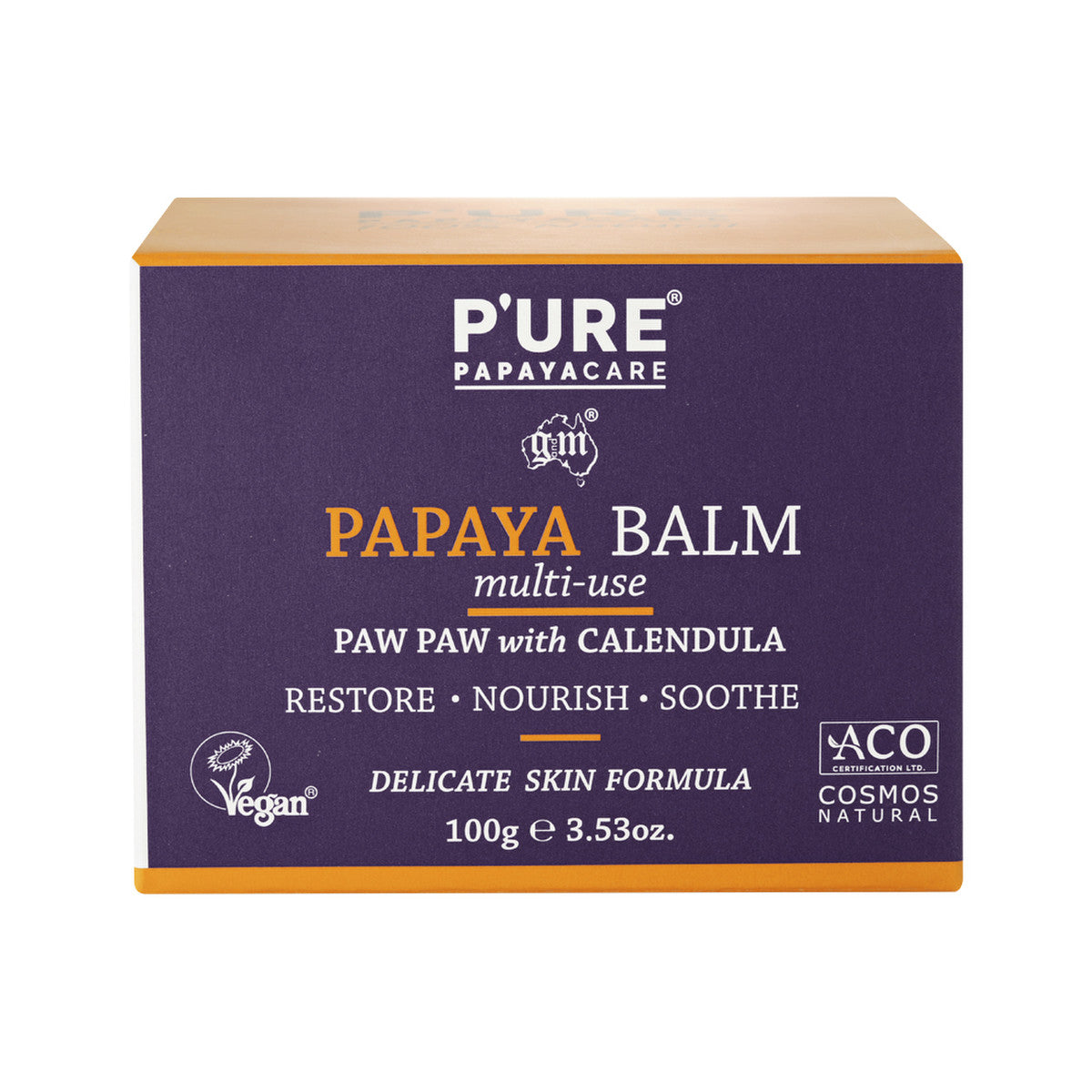 image of P'URE Papayacare Papaya Balm Multi-Use (Paw Paw with Calendula) 100g on white background 
