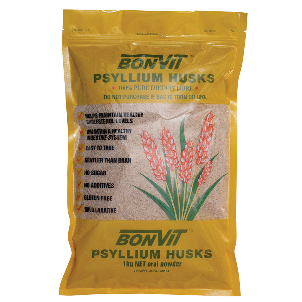 image of Bonvit Psyllium Husks 1kg on white background 