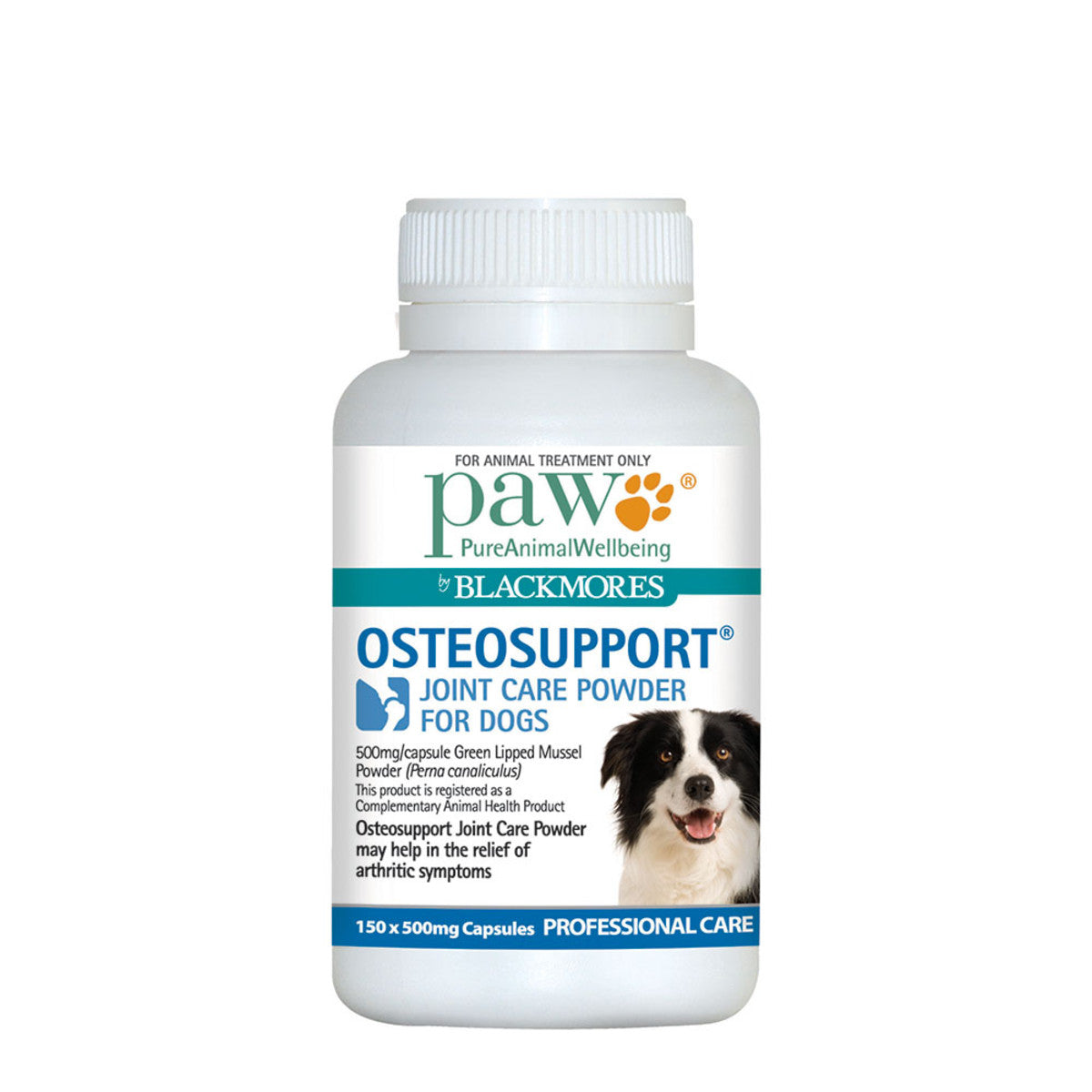 image of PAW By Blackmores OsteoSupport Joint Care For Dogs 150 caps x 150mg on white background 
