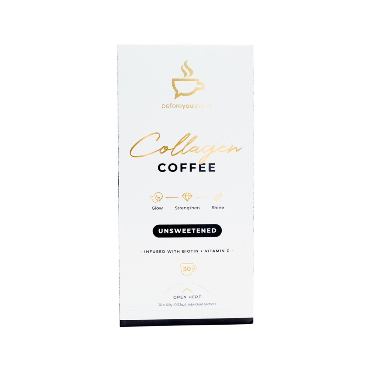 image of Before You Speak Collagen Coffee Unsweetened 6.5g x 30 Pack on white background 