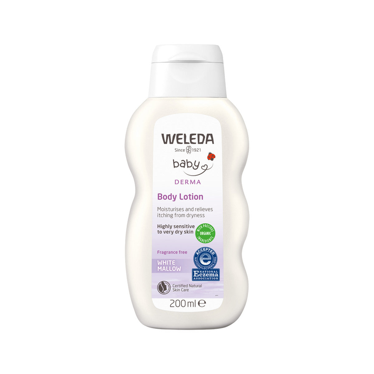 image of Weleda Baby Derma Body Lotion White Mallow (Fragrance Free) 200ml on white background