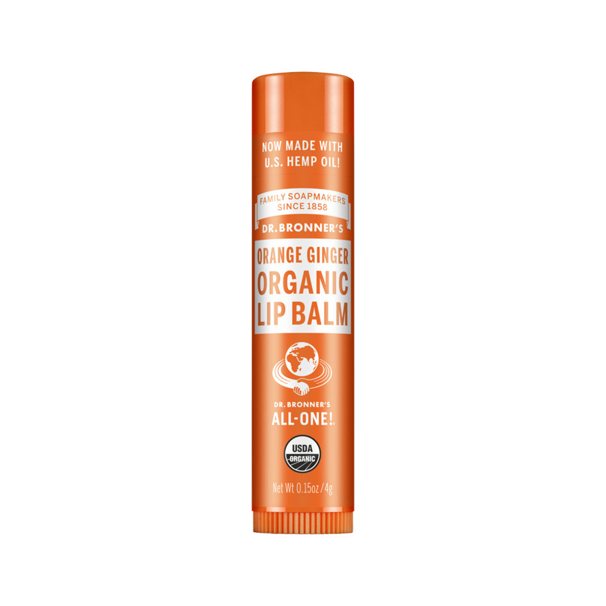 image of Dr. Bronner's Organic Lip Balm 4g orange ginger on white background 
