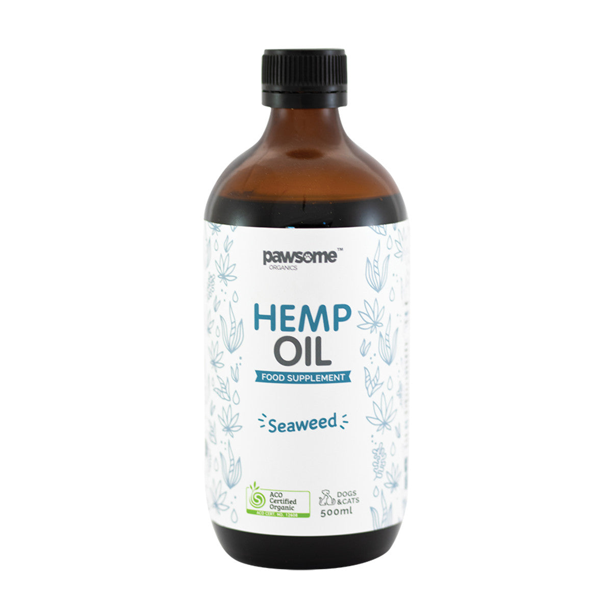 image of Pawsome Organics Pet Hemp Oil Seaweed 500ml on white background 