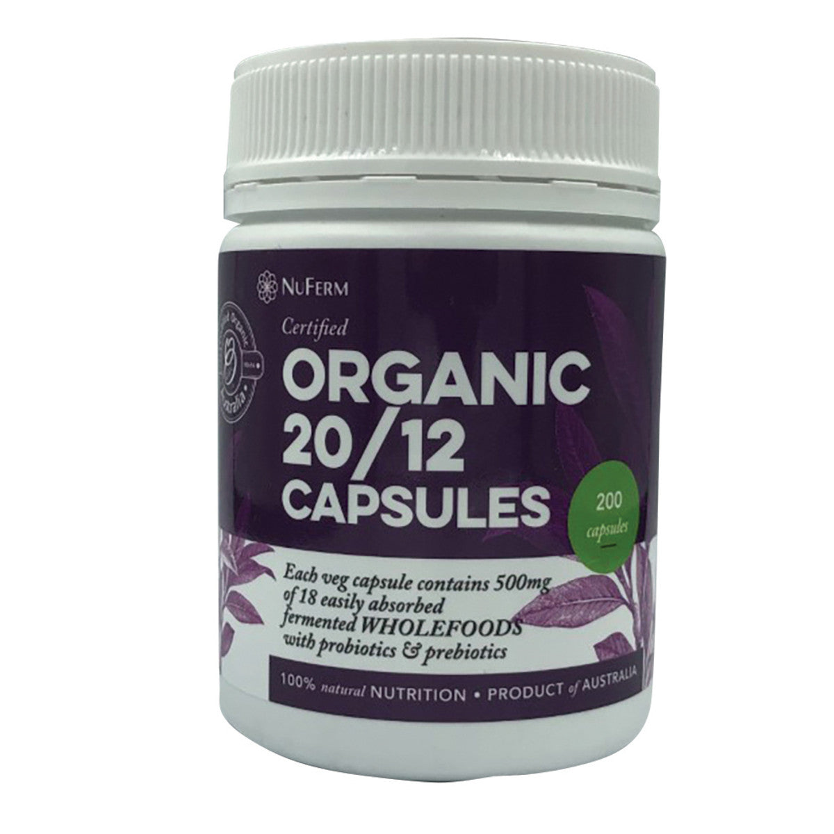 image of NuFerm Organic 20/12 Capsules 200c on white background 