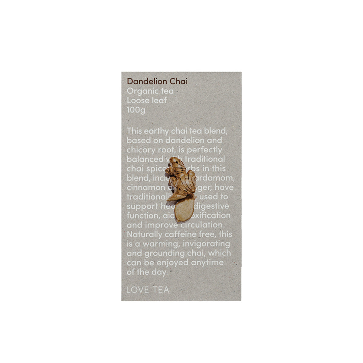 image of Love Tea Organic Dandelion Chai Tea Loose Leaf 100g on white background 