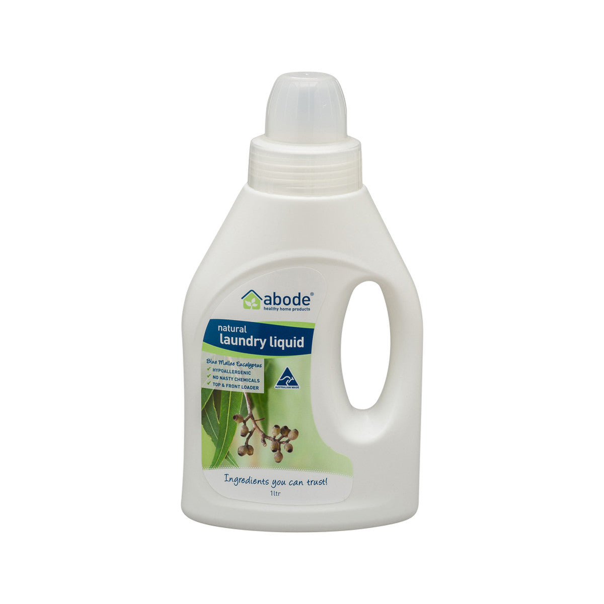 image of Abode Laundry Liquid (Front & Top Loader) Blue Mallee Eucalyptus 1L on white background