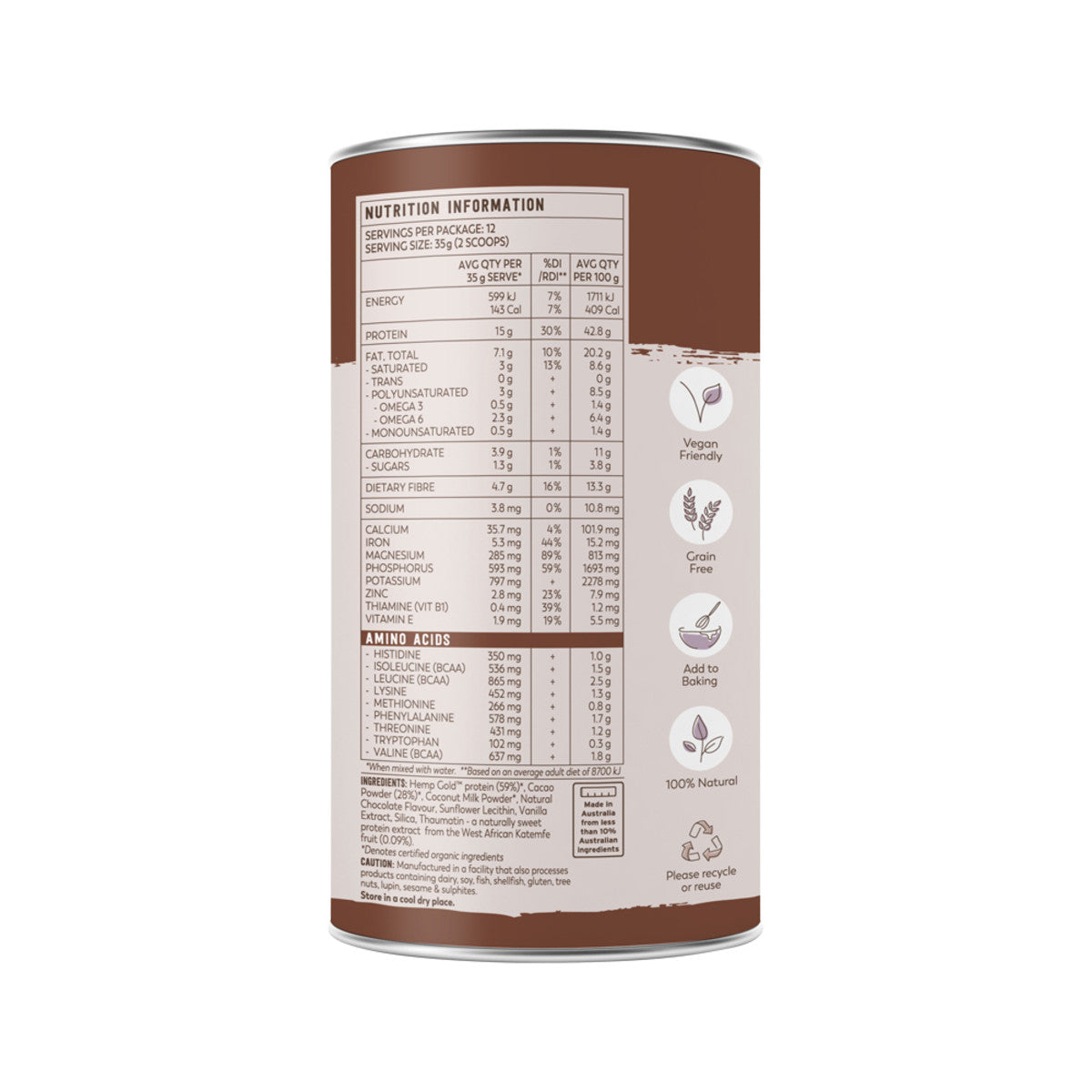 image of Essential Hemp Organic Hemp Protein Shake Chocolate 420g on white background 