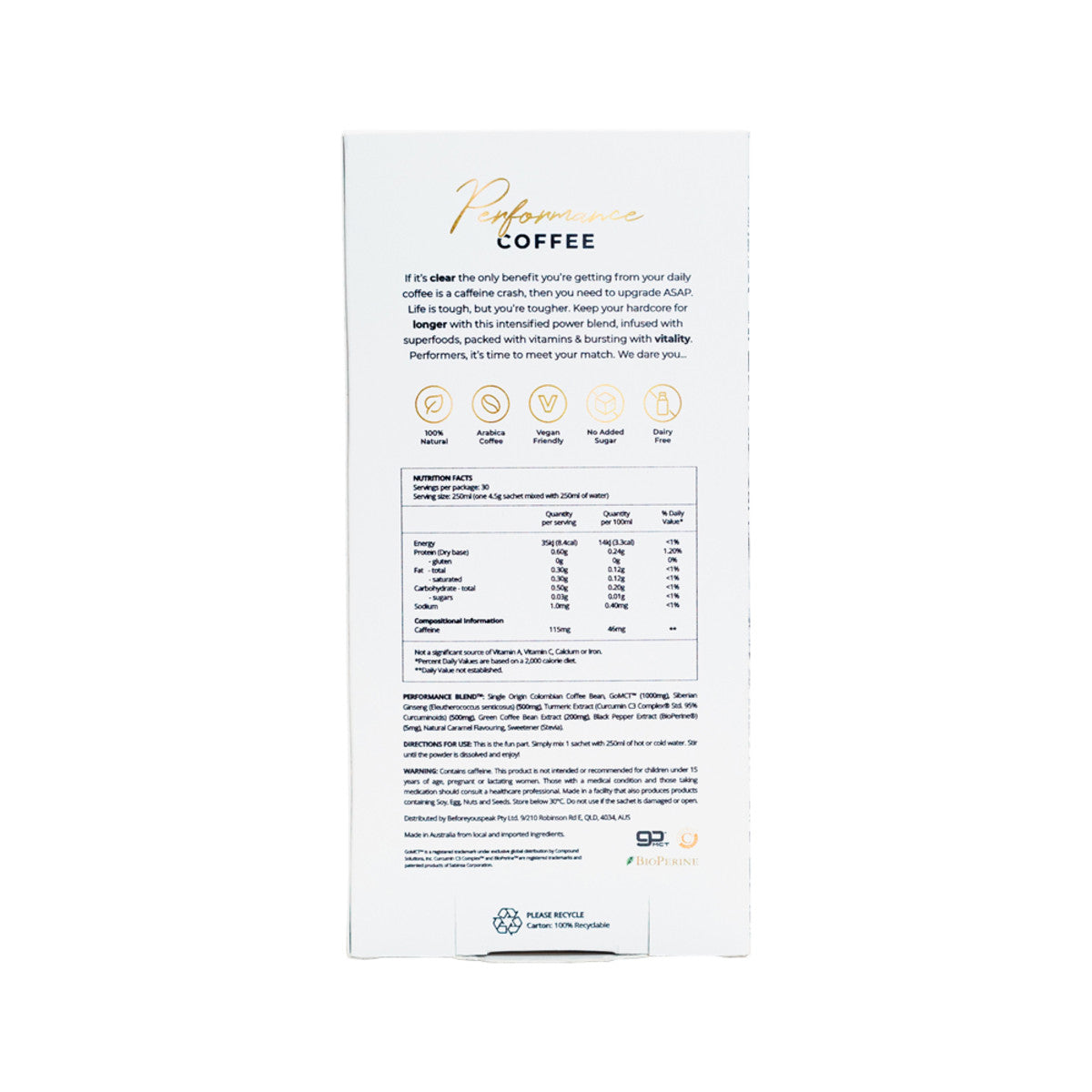 image of Before You Speak Performance Coffee Caramel 4.5g x 30 Pack on white background