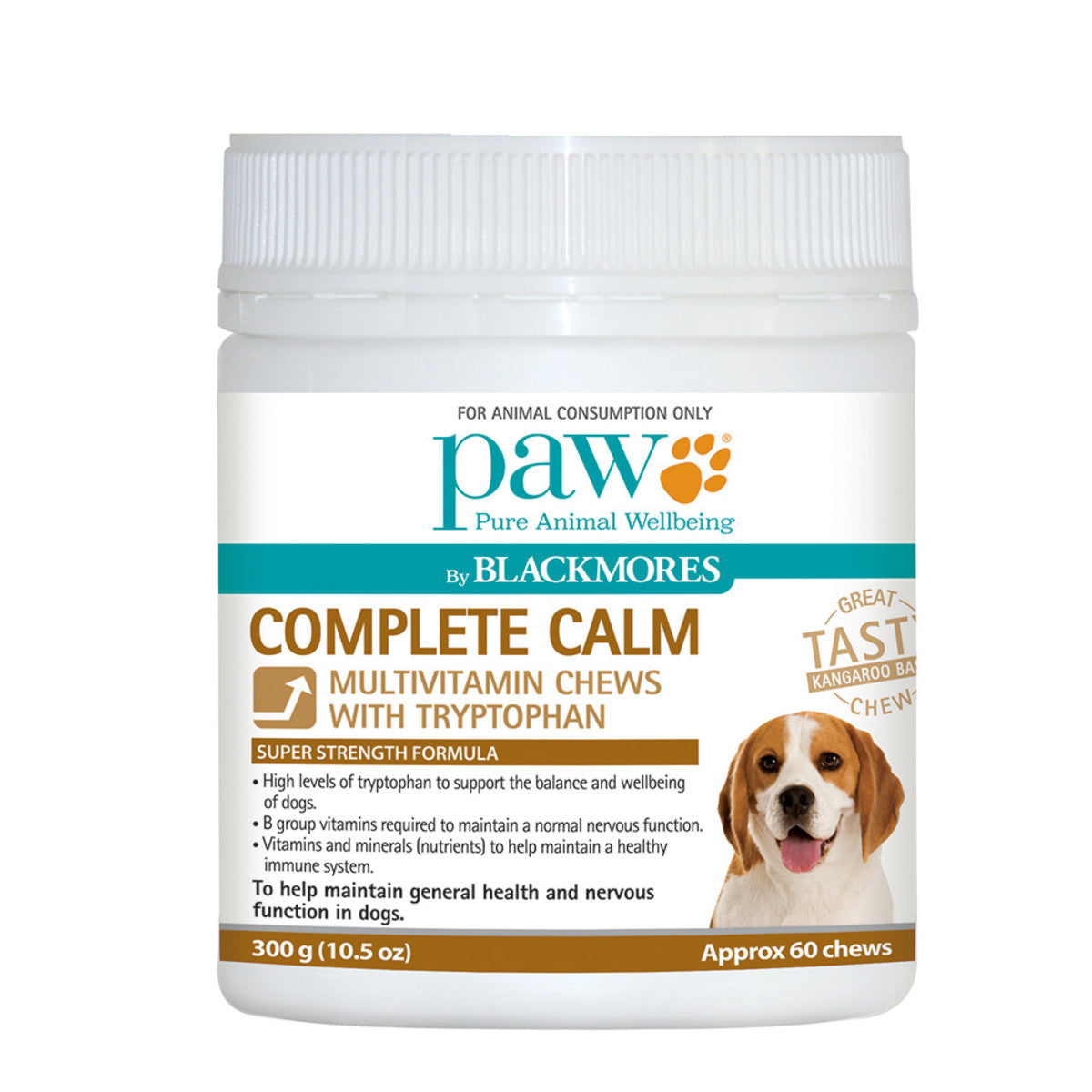 image of PAW By Blackmores Complete Calm (Multivitamin Chews with Tryptophan, approx 60) 300g on white background