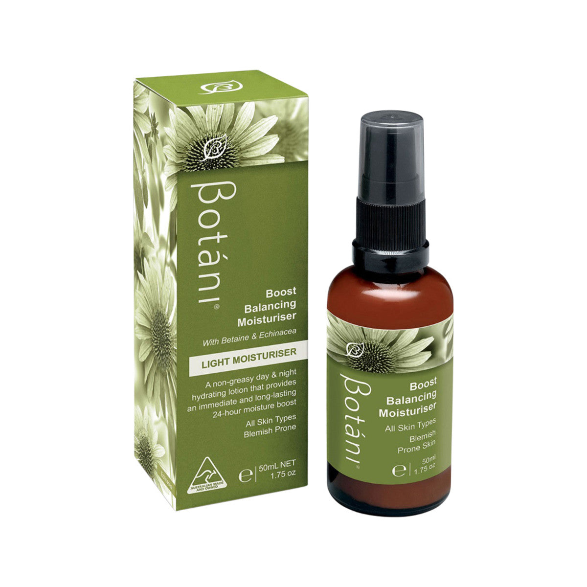 image of Botani Boost Balancing Moisturiser (Light Moisturiser) 50ml on white background 