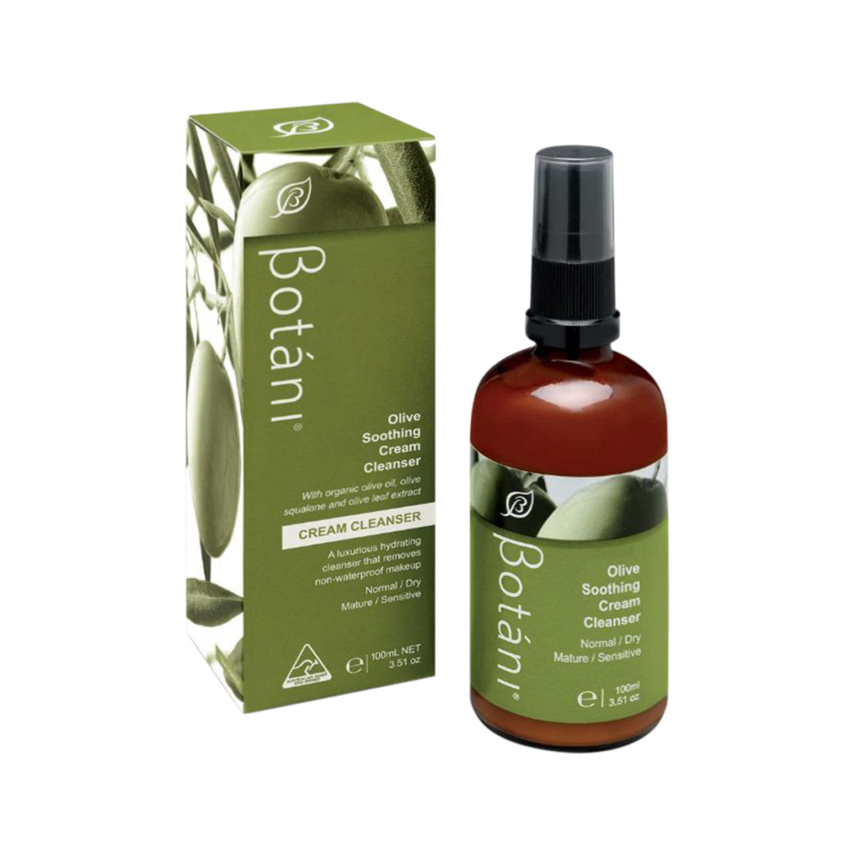 image of Botani Olive Soothing Cream Cleanser 100ml on white background 