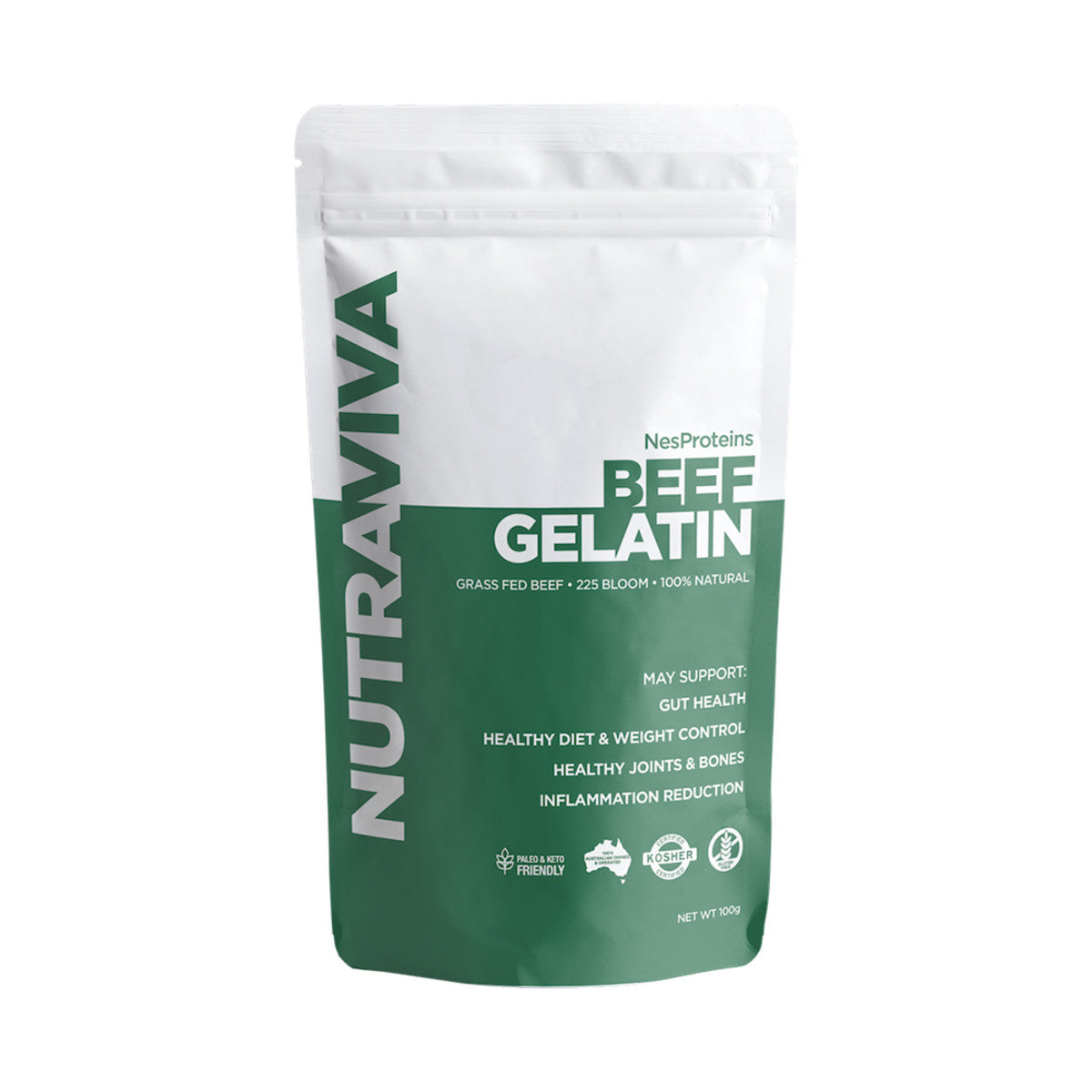 image of NutraViva NesProteins Beef Gelatin (Grass Fed) 100g on white background 