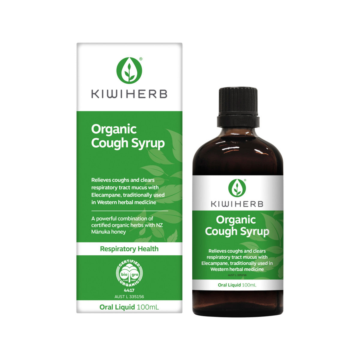 image of Kiwiherb Organic Cough Syrup 100ml on white background 