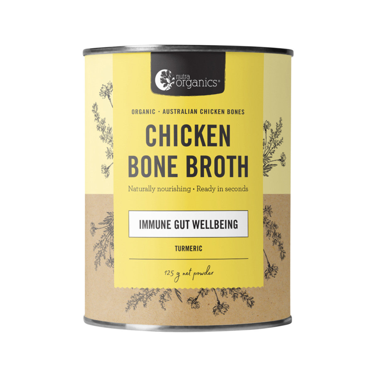 image of Nutra Organics Bone Broth Chicken Organic Turmeric 125g on white background 