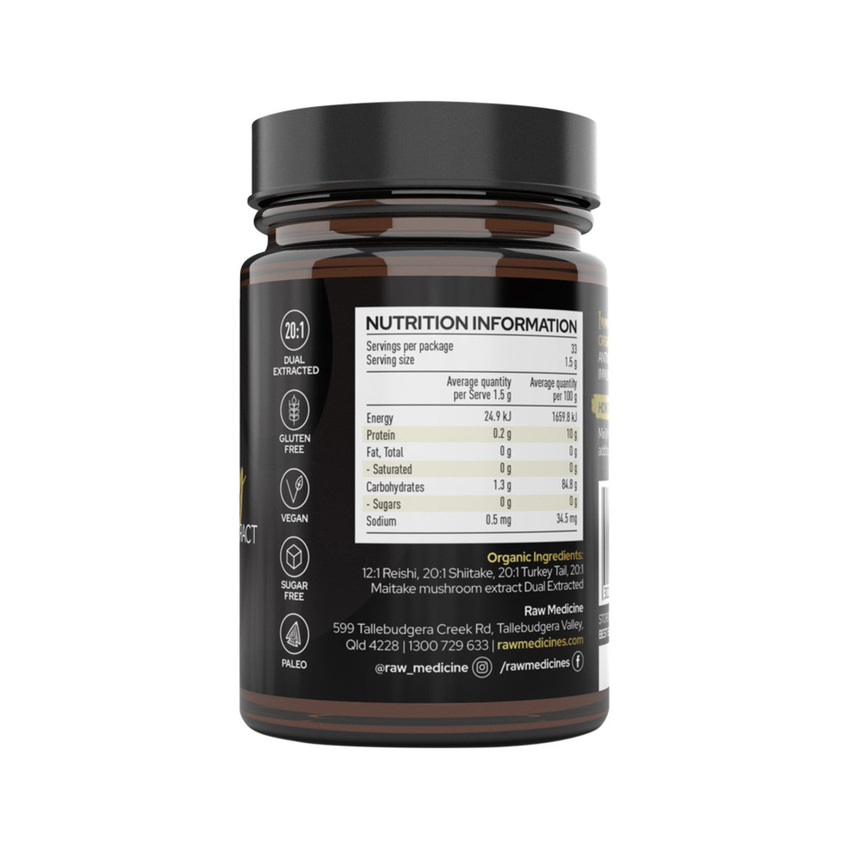 image of Raw Medicine Organic Mushroom Extract Immunity 50g on white background