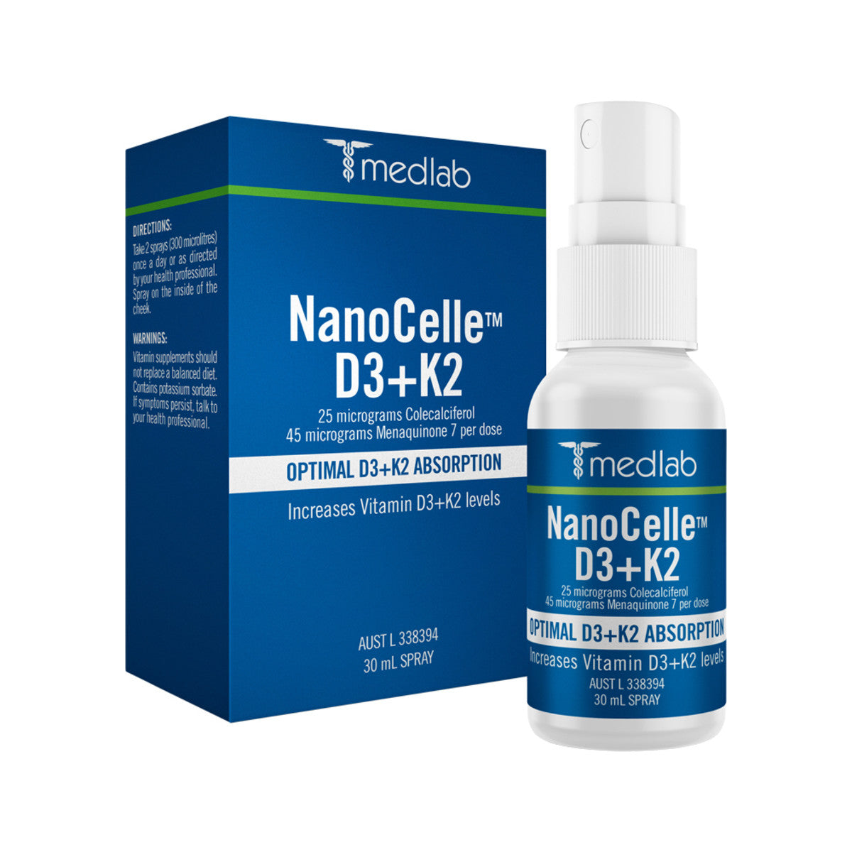 image of Bioglan Medlab NanoCelle D3 + K2 30ml on white background
