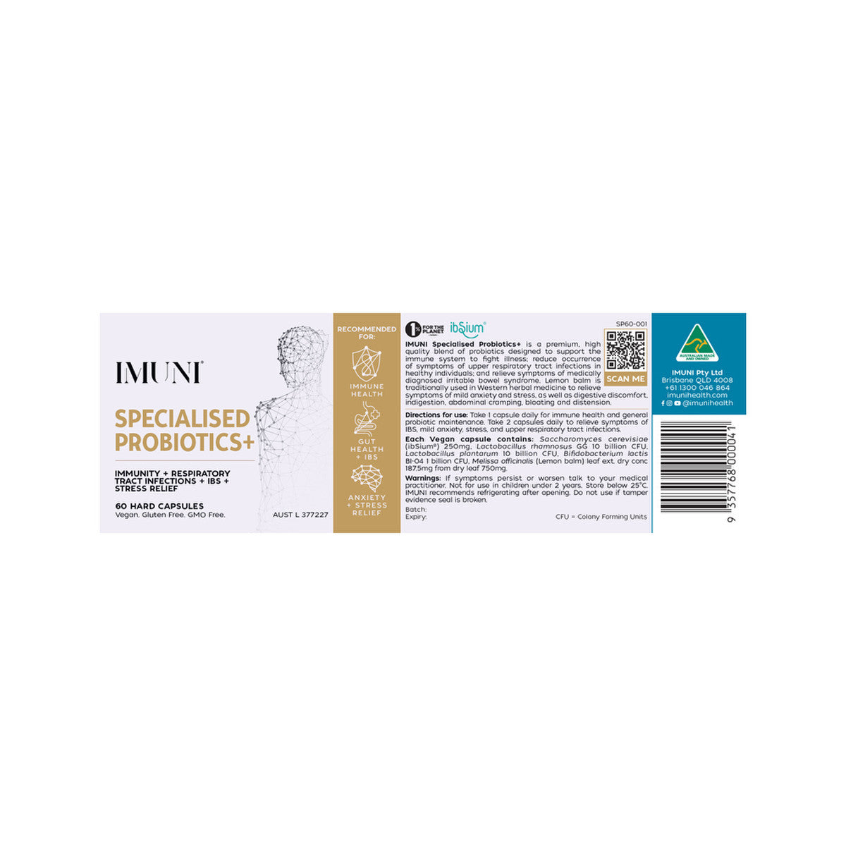 image of IMUNI Specialised Probiotics+ 60c on white background 