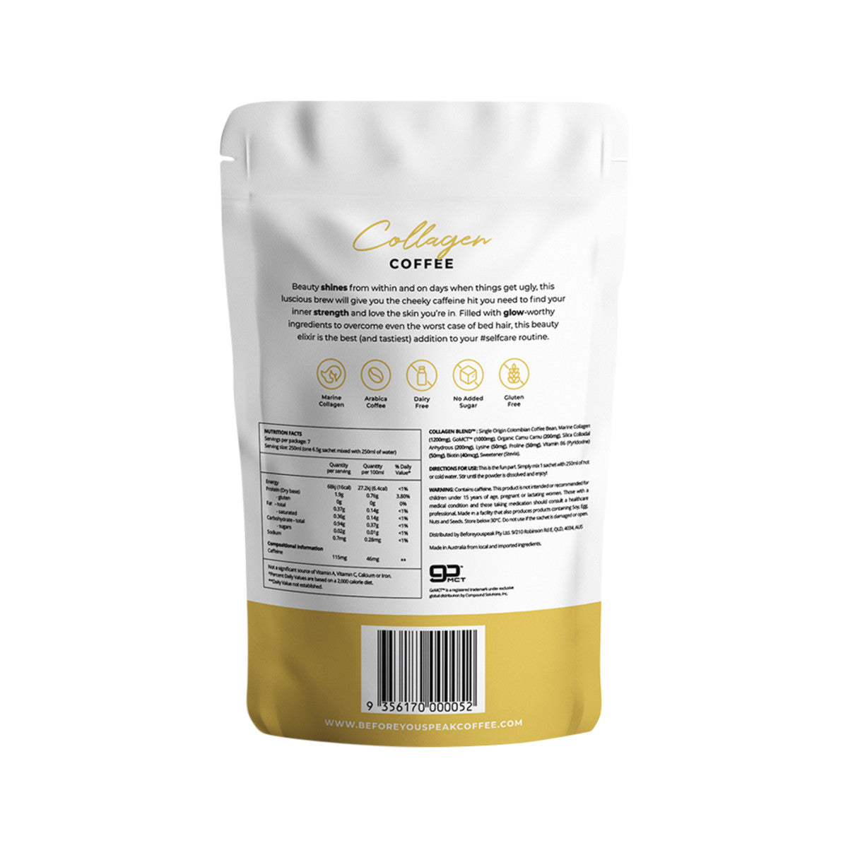 image of Before You Speak Collagen Coffee Original 6.5g x 7 pack on white background 