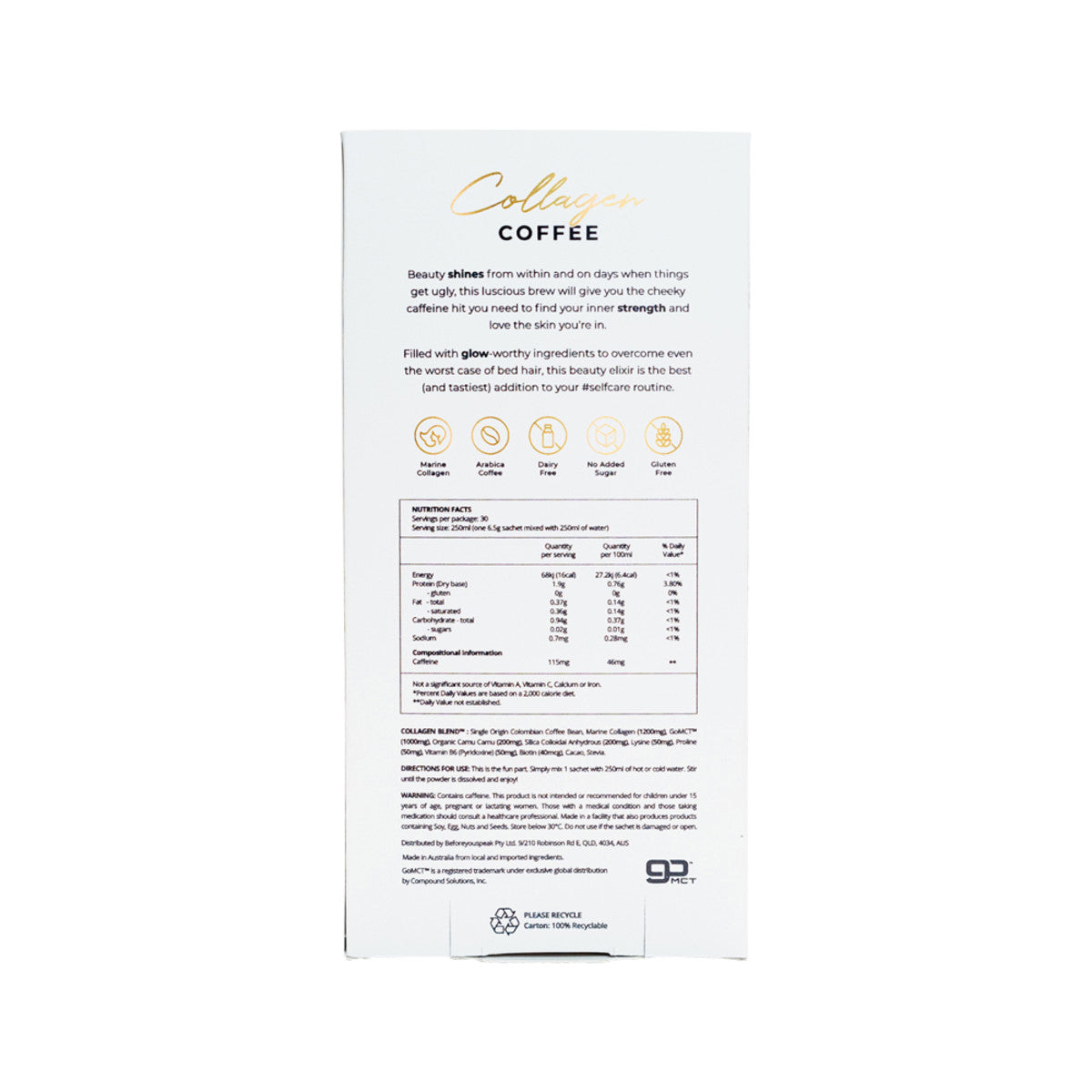 image of Before You Speak Collagen Coffee Mocha 6.5g x 30 Pack on white background