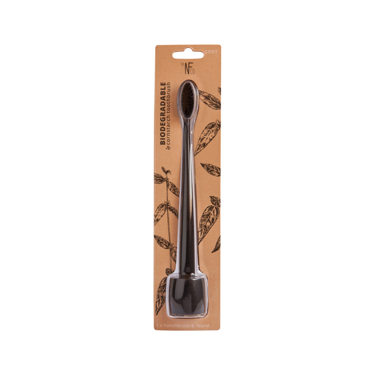 image of The Natural Family Co. Bio Toothbrush with Stand Pirate Black on white background