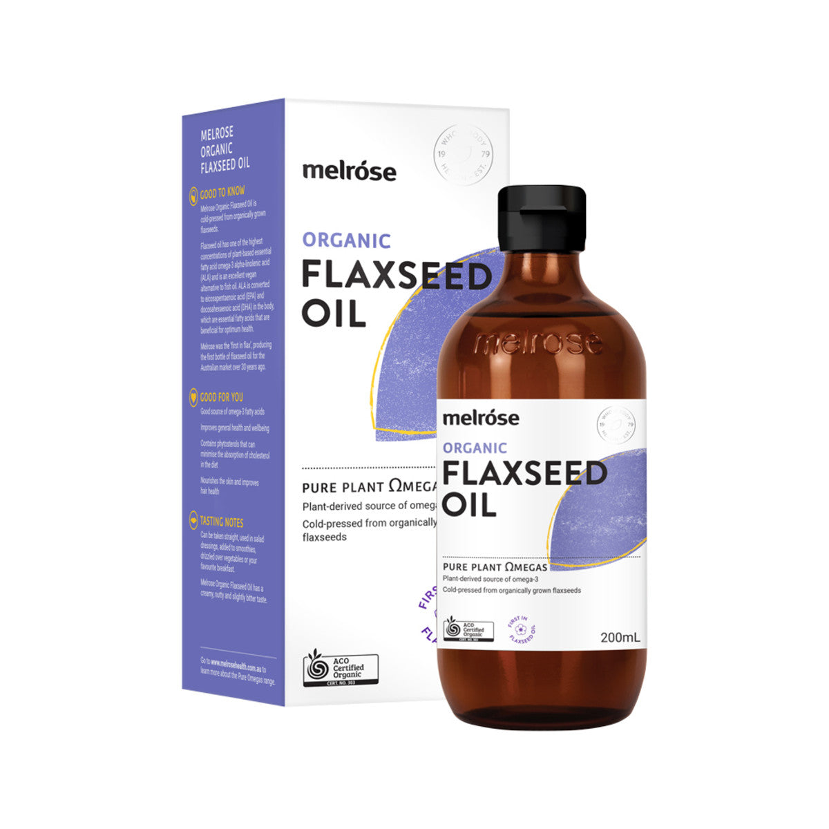 image of Melrose Organic Flaxseed Oil 200ml on white background 