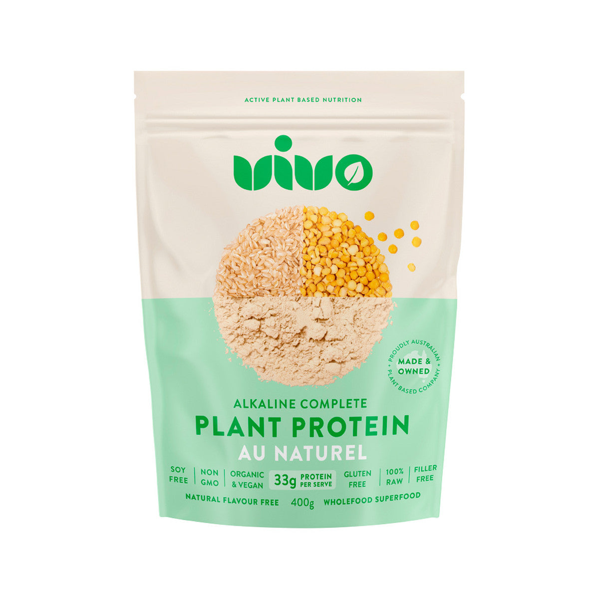 image of Vivo Organic Alkaline Complete Plant Protein Au Naturel 400g on white background