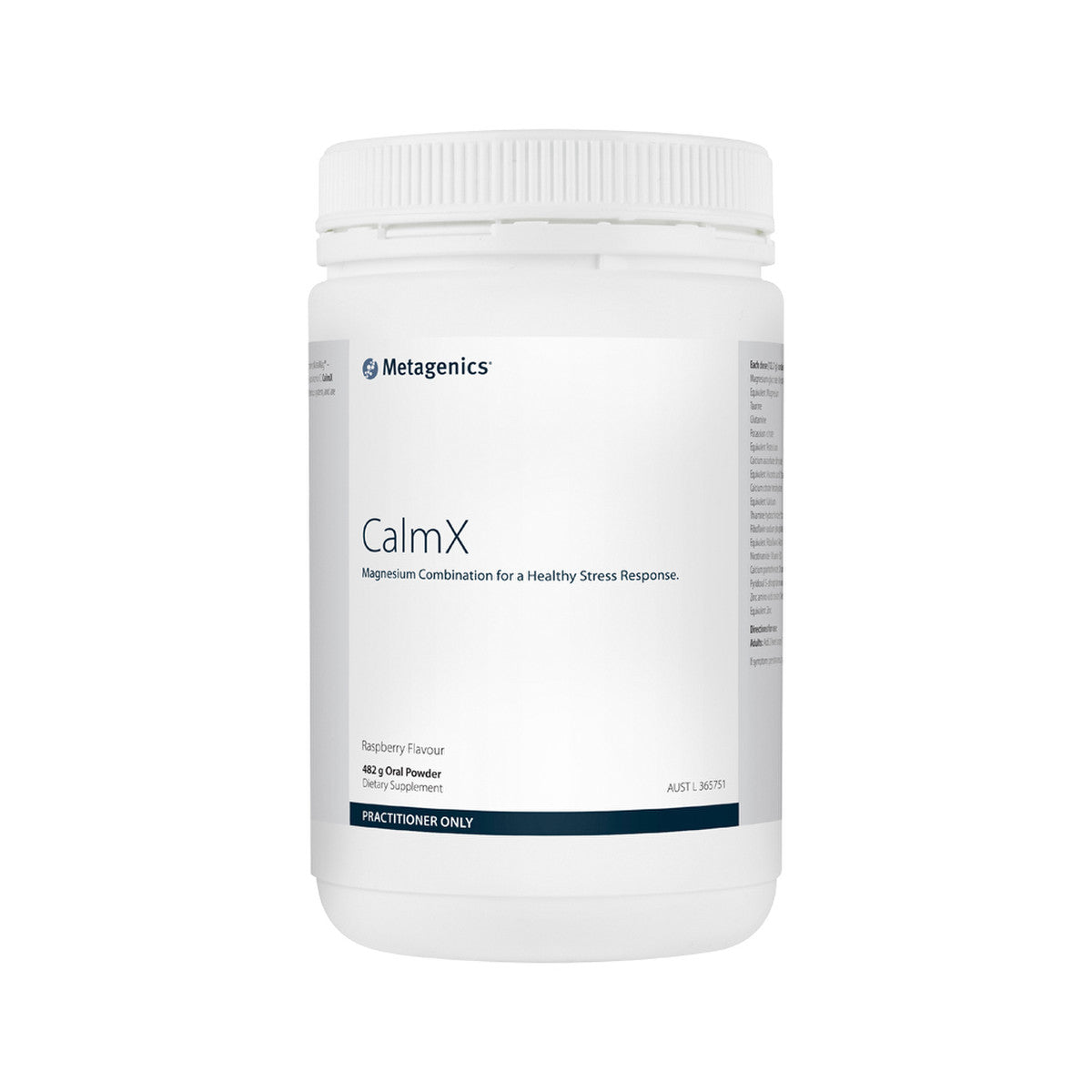 image of Metagenics CalmX Raspberry Powder 482g on white background